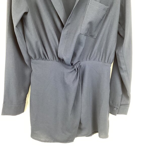 Essue Size Small Navy Blue Faux Wrap Romper‎ Long Sleeves Stretch Waist - Picture 3 of 8